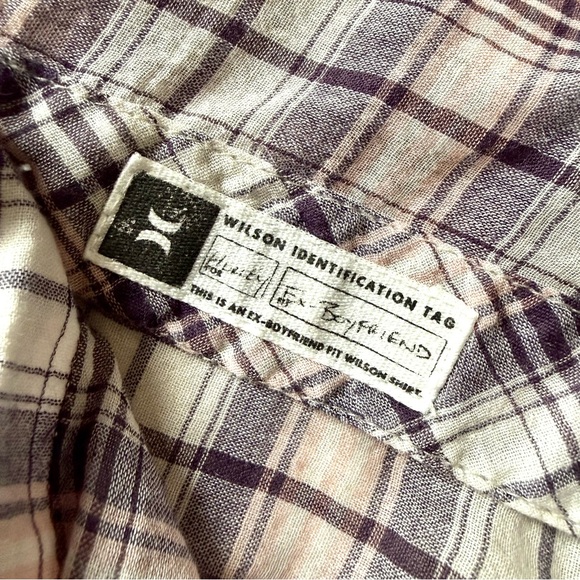 Hurley Lightweight Pink/Purple/White Plaid Button Down Blouse - Picture 8 of 11